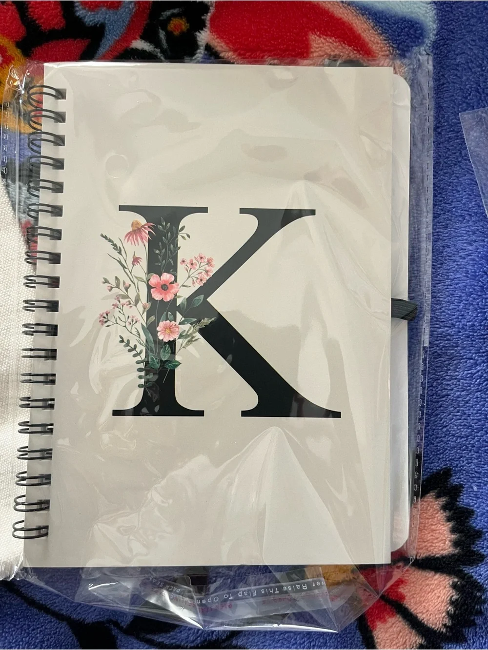 Floral Initial 'K' Canvas Pouch & Notebook Set - Cream with pen nwot